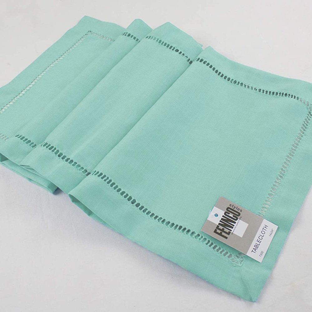 Pastel Blue-Green Hemstitch 14"X36" Table Runner